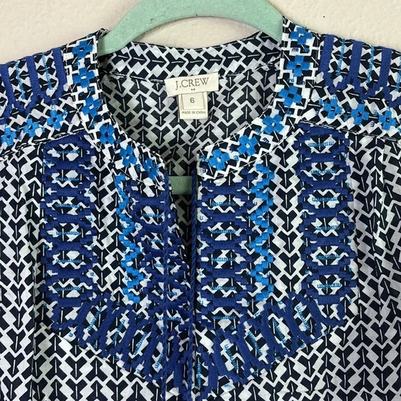 J. Crew Embroidered Tassel Sleeveless 100% cotton Tank Top dark navy blue size 6 - Picture 3 of 8